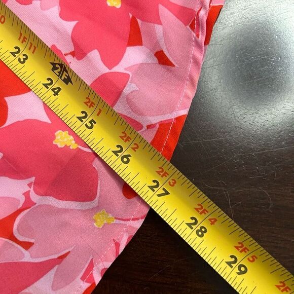 Belle By Kim Gravel Red Pink Abstract Floral Printed V-Neck Blouse Women's Large - Picture 12 of 14